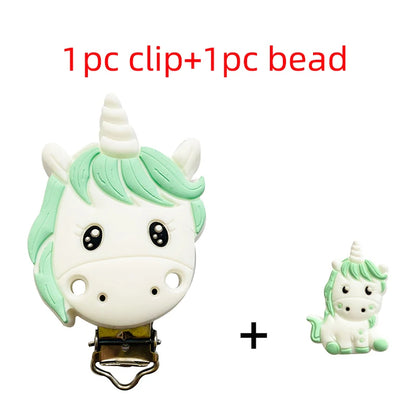 2pcs Silicone Cartoon Animal Teething Toy Fox Panda Elephant Food-Grade Silicone Nipple Necklace Clip Baby Toy Gift