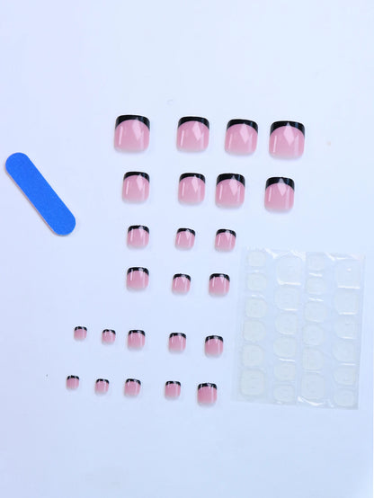 48pcs French black border hand and foot armour Glossy fake toenails fully covered with nude spring break toenails for women's na