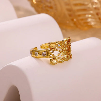 Fashion Geometry Vine Zirconia Rings For Women Luxury Gold Color Shiny Anillos Party Wedding Romantic Jewelry Her Gift Ring