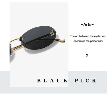 Fashion Rimless Sunglasses Women UV400 Oval Elegant Diamond F Sun Glasses Retro Eyewear