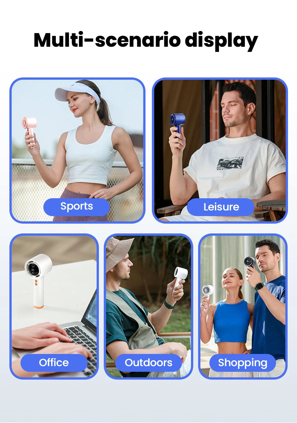 New Mini Handheld Fan USB Fast Charging Portable Silent High-speed Led Display High Wind Power Fan For Travel Outdoor Activities
