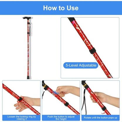 5Level Adjustable Foldable Flower-shaped Aluminum Alloy Walking Stick Portable Elderly Walking Stick Suitable for Outdoor Hiking