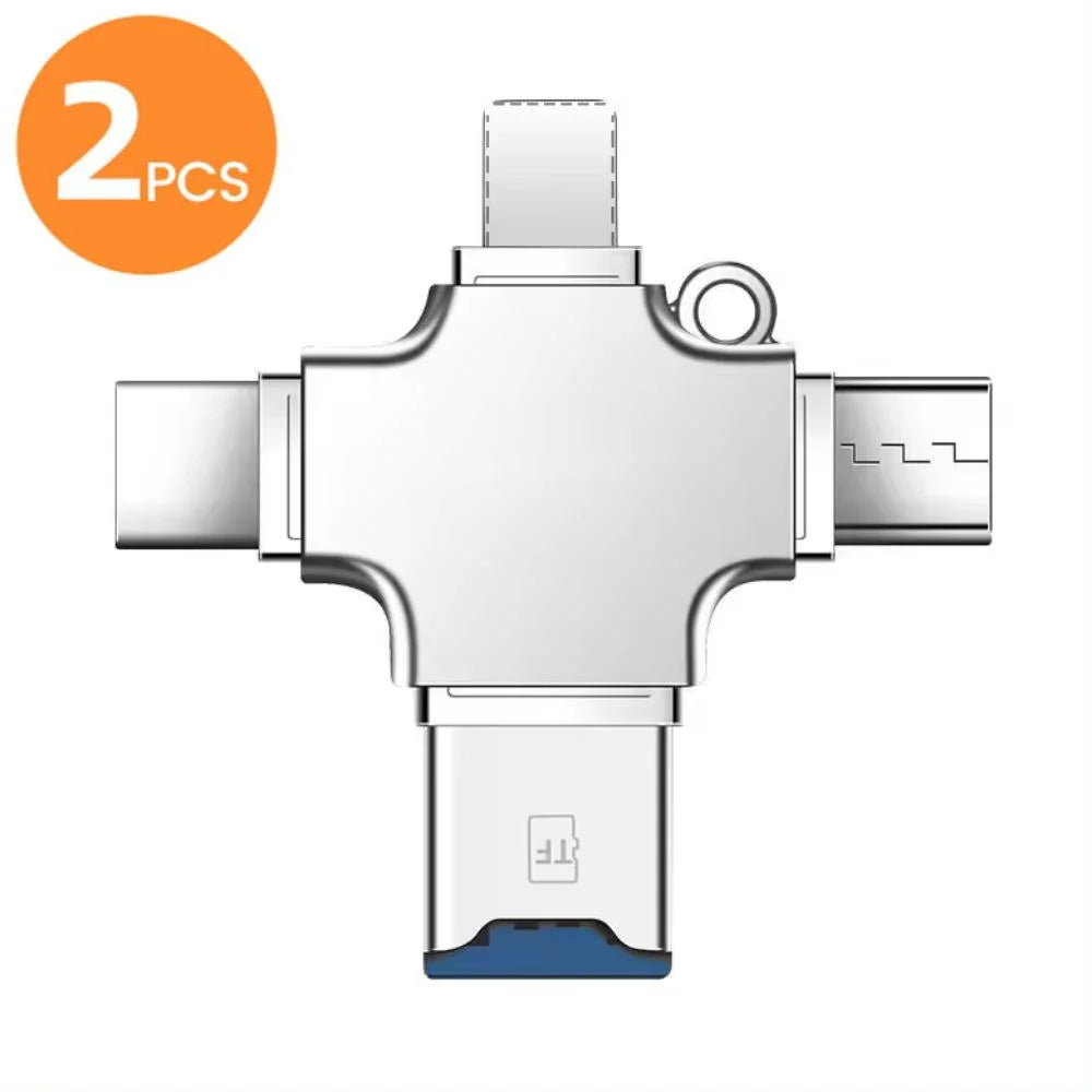 4 In 1 Multi Port Card Reader Lightning USB Type C Portable Converter Compatible With iPhone iPad Android Mac PC Camera
