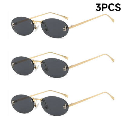 Fashion Rimless Sunglasses Women UV400 Oval Elegant Diamond F Sun Glasses Retro Eyewear