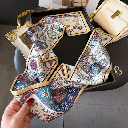 Fashion Skinny Silk Scarf for Women Letter Hair Ribbons Headbands Bandana Female Bag Wrist Wrap Neckerchief Foulard Neck Ties