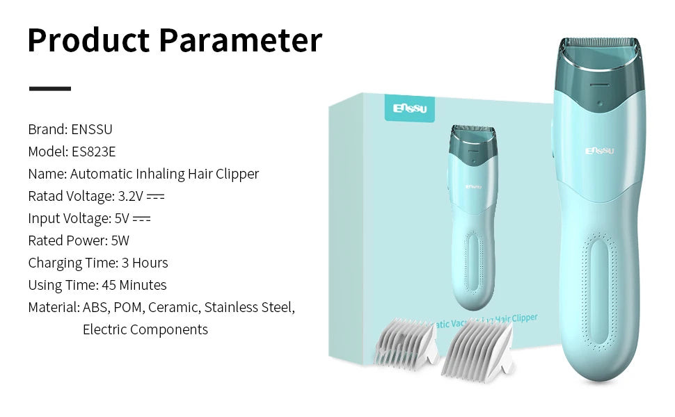 Vacuum Hair Clippers for Kids & Men Rechargeable Cordless Hair Cutting Machine with Safe Ceramic Blade Waterproof Hair Trimmers