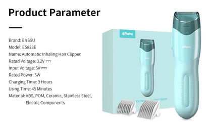 Vacuum Hair Clippers for Kids & Men Rechargeable Cordless Hair Cutting Machine with Safe Ceramic Blade Waterproof Hair Trimmers