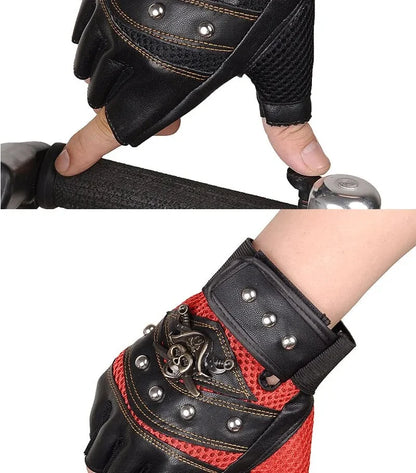 Pirate Captain PU Leather Fingerless Gloves Men Women Skulls Rivet Mitts Hip Hop Gym Gloves Female Moto Half Finger Gloves
