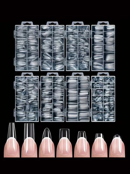 120 Pieces of Transparent Coffin/Mandarin/Aprilion/Square/Oval/Other Shape Style Boxed Nails, 12 Different Sizes Full Cover Acrylic Press-On Nails, Suitable for Home DIY Nail Art and Nail Salons, or as a Gift for Women's Nail