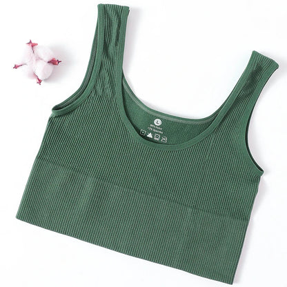Women Seamless Ribbed Cropped Tank Top High Elastic Sleeveless Top Sexy Lingerie Sports Underwear O-neck Bra Daily Camisole M-XL