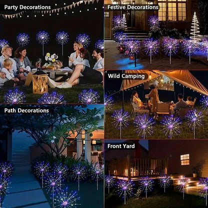 60/200LEDs Solar Firework Lights Outdoor Waterproof Solar Garden Lights 8 Lighting Modes With Remote Control Decorations Light