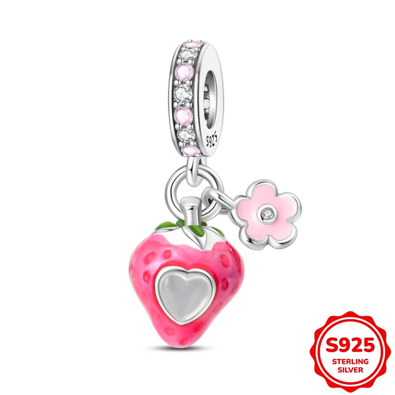 Charms Silver 925 Ladybugs and Cherry Strawberries Pendant Bead Fit 3mm Bracelet Bangle Necklace For Women Luxury Jewelry Making