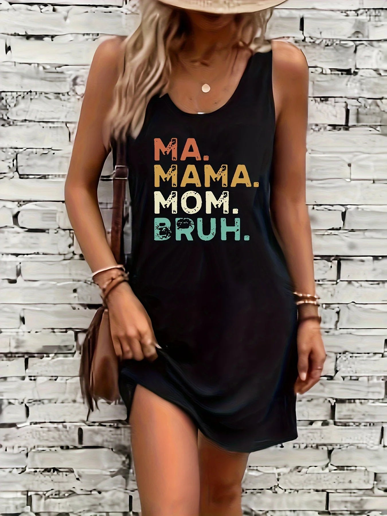 Women's Summer Sleeveless Tank Top Dress Sexy Women's summer loose sleeveless short mini dress with black print