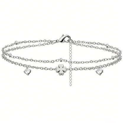 925 Sliver Plated CZ Anklet Bracelets for Women Girl Trendy New Waterproof Heart Charm Dainty Layer Chain Anklets Jewelry Gifts