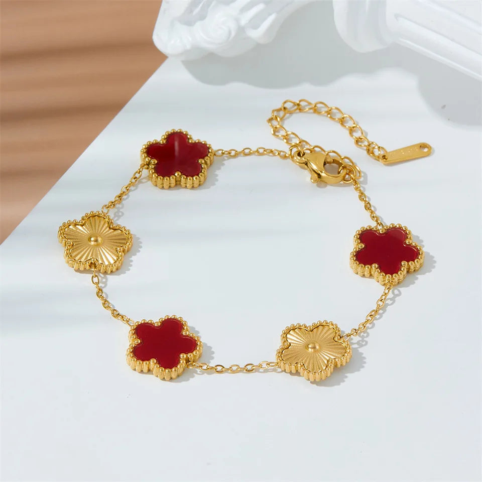 Fashion Flower Stainless Steel Bracelets For Women Trendy Gold Color Metal Bracelet Party Birthday Daily Cute Romantic Jewelry