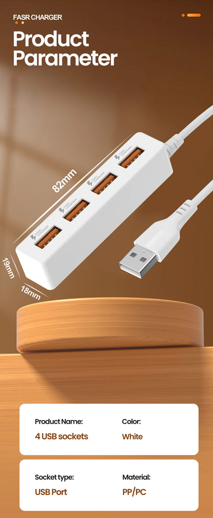 USB 2.0 4 Ports Plug Power Strip Charger Extension Cables USB Hub Multi-Port Socket Powered For PC Computer Accessories 30/120cm