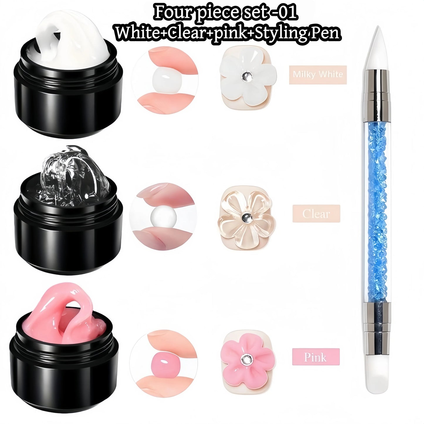 3D Nail Gel, Non-Sticky Hard Long-Lasting Overlay, Creates 3D Bow Geometric Letter Shapes, Salon Quality, Soluble Residue-Free A