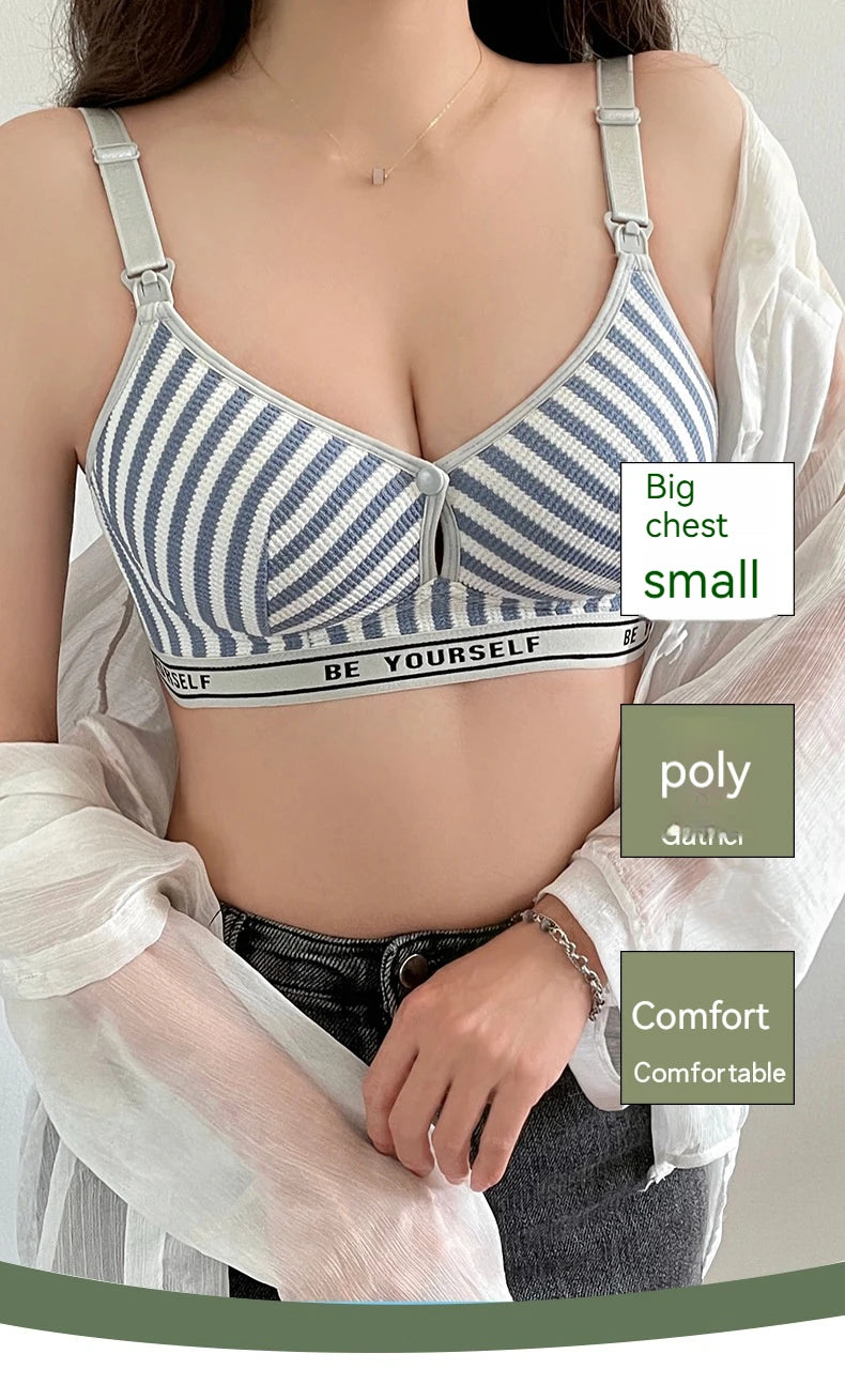 New Lightweight Breathable Maternity Breastfeeding Bra Made of Pure Cotton Gathered Anti Sagging Letter Stripe Women's Underwear