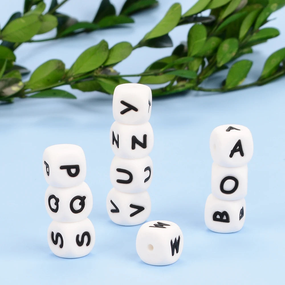 Lofca 100Pcs 12MM Silicone Letter Beads Silicone Beads Loose Beads Food Grade DIY Bracelet Necklace Pacifier Chain Accessories
