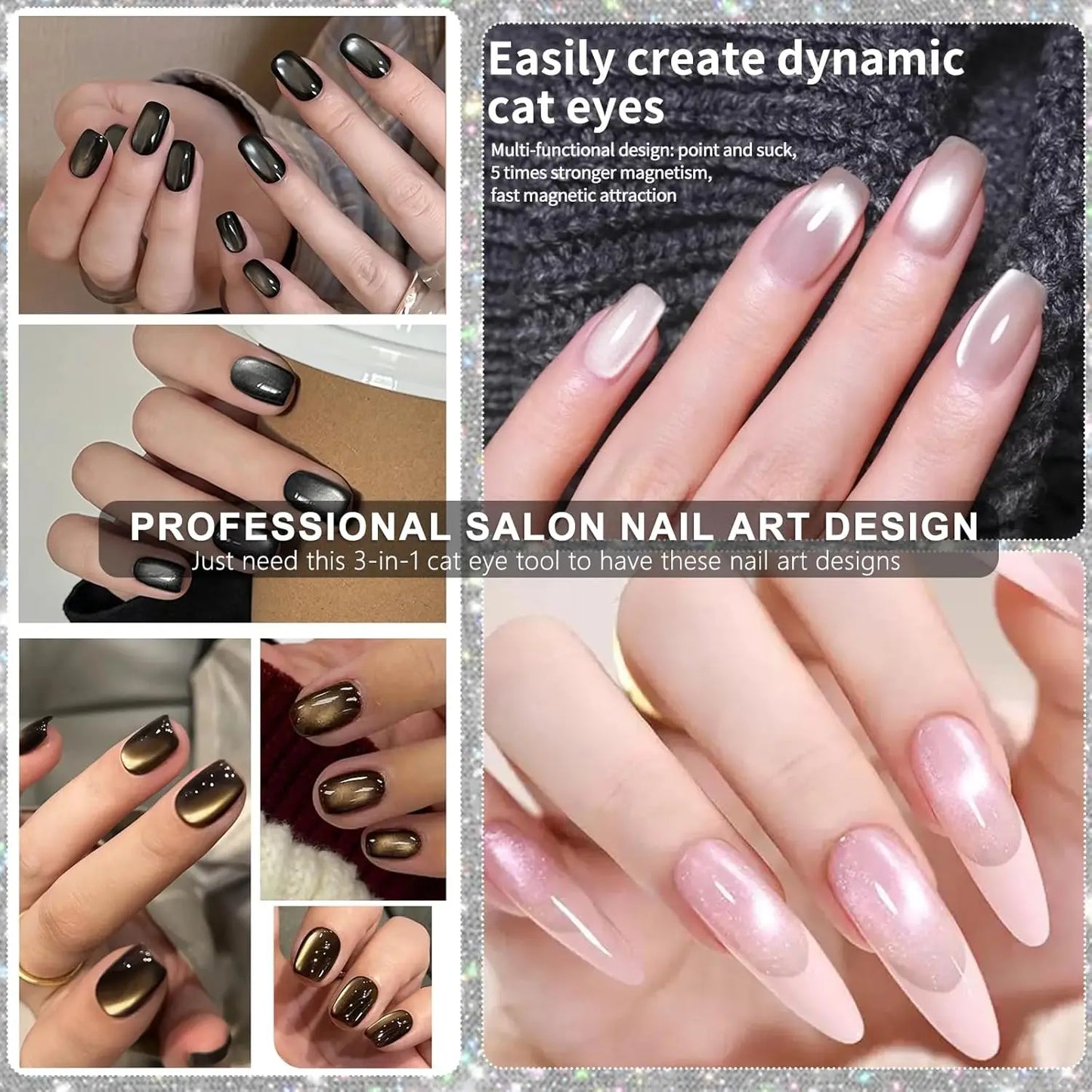 1/2Pcs Nail Cat Eye Magnetic Ball With Nail Magnetic Stick Tool Set Double-head Strong Magnet Pen 3D Cat Eye Gel Nail Supplies