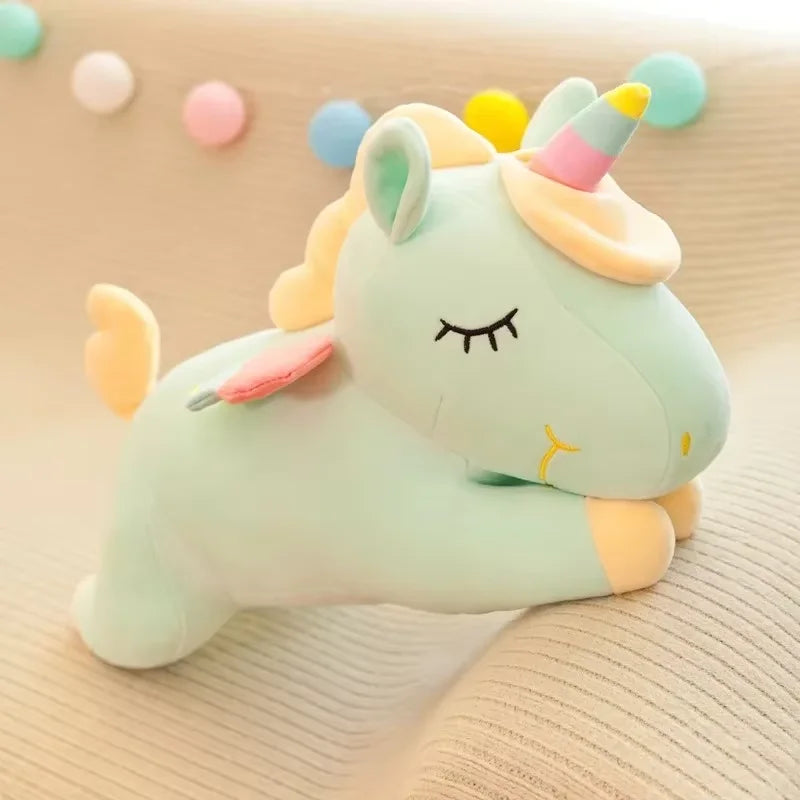 Kawaii Lying Unicorn Plush Toy Stuffed Soft Cute White Pink Horse Appease Doll Pillow for Kids Girls Birthday Gift Room Decor