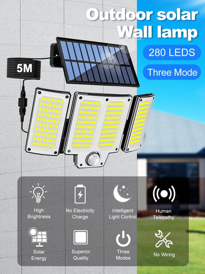 234/280 LED Solar Lights for Outside Motion Sensor Solar Flood Lights Waterproof Solar Powered Security Spot Garden Wall Lights