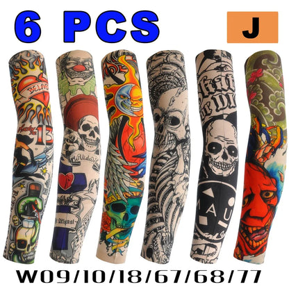 6 PCS Tattoo Sleeves Unisex Summer Cycling Sun Protection Arm Covers Beach Driving Fishing Breathable Nightclub Elastic Sleeves