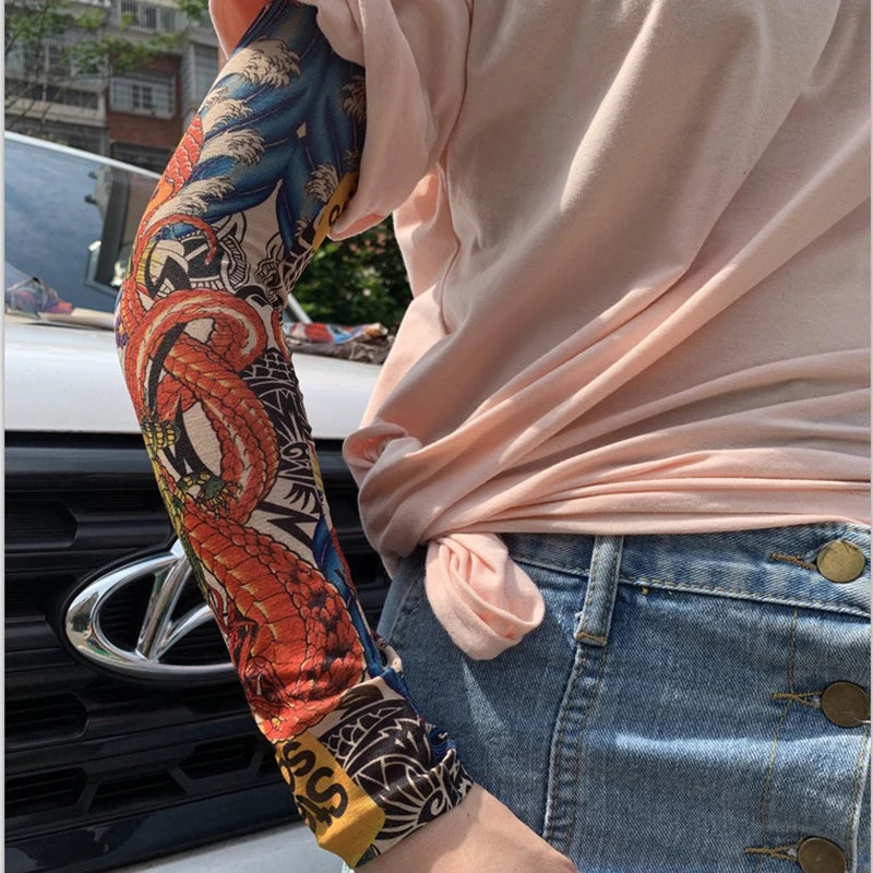 6 PCS Tattoo Sleeves Unisex Summer Cycling Sun Protection Arm Covers Beach Driving Fishing Breathable Nightclub Elastic Sleeves