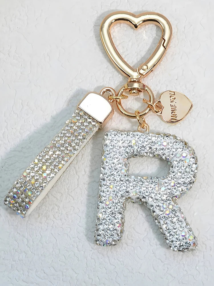Shining Diamond Inlay 26 English Initial letter Key Chain Car High-end Key Ring Lady Bag Delicate Pendant Thanksgiving Gifts