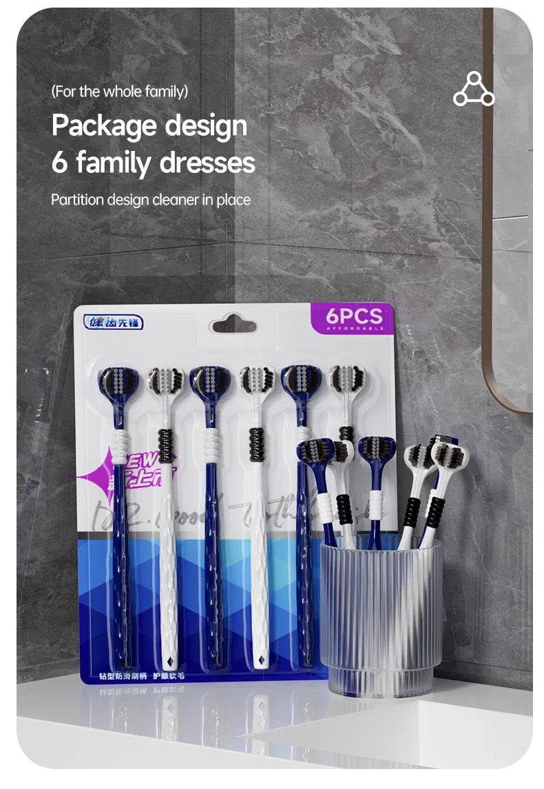 3D Manual Toothbrush 6pcs Three sided U-shaped Soft Toothbrush for Comprehensive Oral Cleaning for Adults, Men and Women, Coup