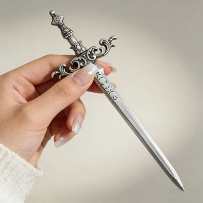 1pc Silver-Tone Sword Hair Stick Ornate Star Medieval Fantasy Design Perfect Cosplay Bold Hairstyles Looks Stylish Accessory