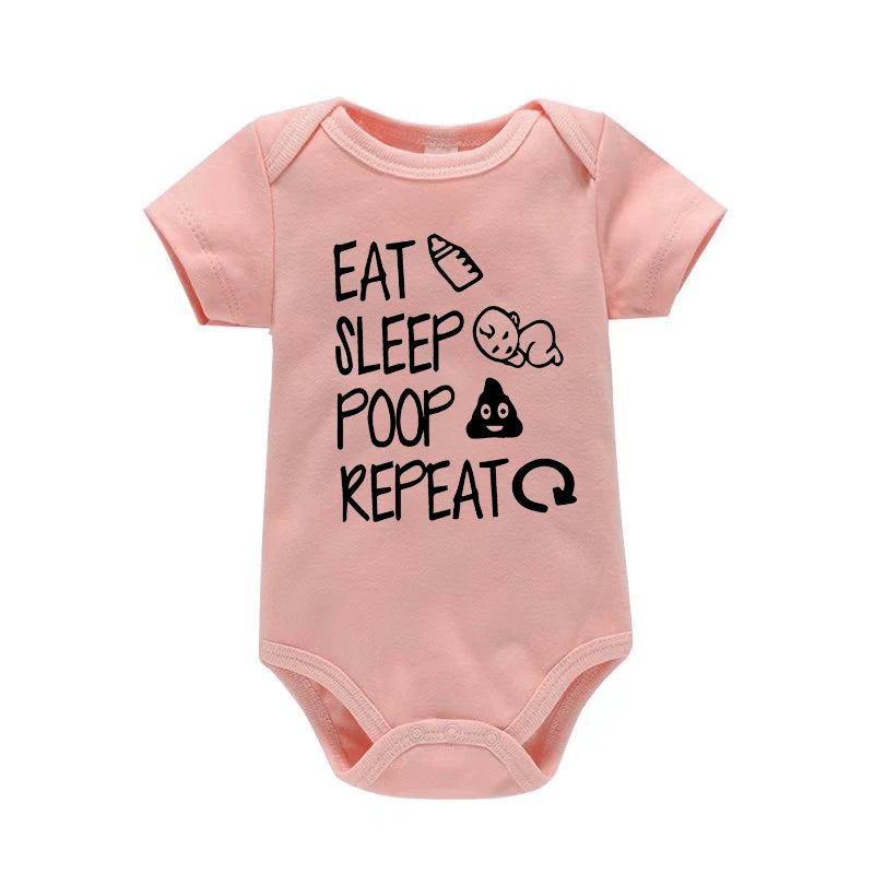 Funny Eat Sleep Poop Repeat Letter Printed Newborn Baby Romper Infant Short Sleeve Baby Body Clothes Boy Girl BodySuit 0-24M