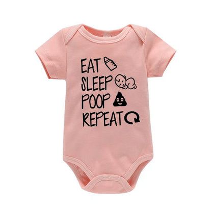 Funny Eat Sleep Poop Repeat Letter Printed Newborn Baby Romper Infant Short Sleeve Baby Body Clothes Boy Girl BodySuit 0-24M