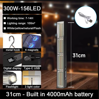 【High Power Magnetic LED Light Bar】2026 New Portable USB Rechargeable Work Light 3 Modes IP66 Waterproof Emergency Power Bank