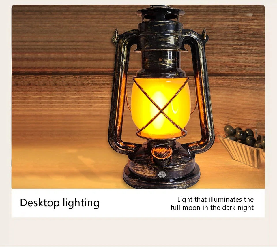 Retro Portable LED Horse Lantern Lamp Rechargeable Hanging Camping Lights 3 Lighting Modes for Desktop Bar Resturant Decoration