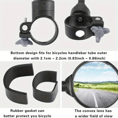 2PCS Bike Mirror Bike Handlebar Rearview Mirror Rotatable And Adjustable Wide Angle Rear View Shockproof Convex Mirror Universal