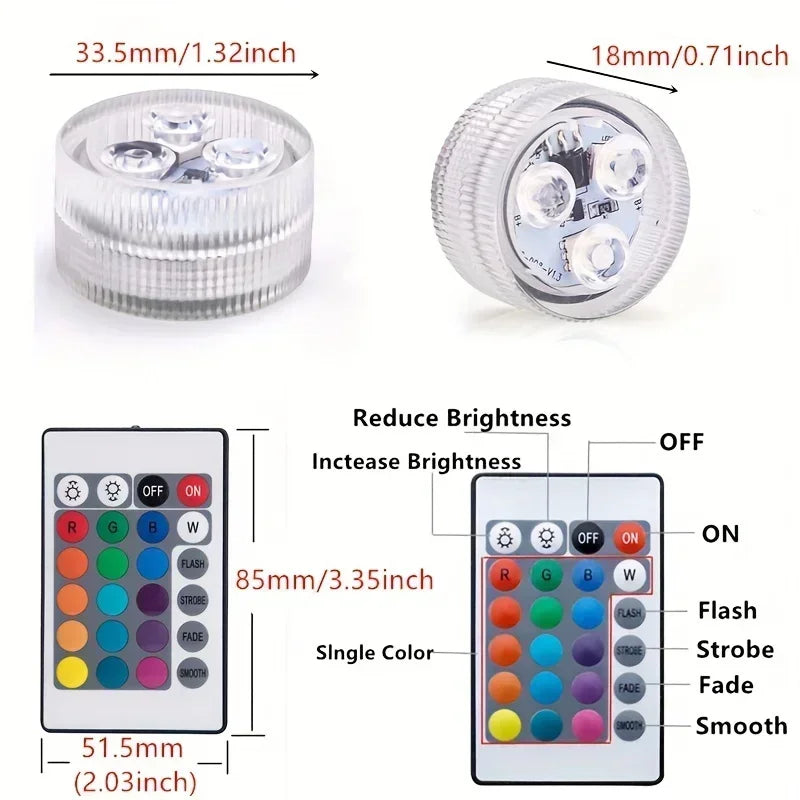 Colorful 3 LED Underwater Light With Remote Control Powered By Button Cell Waterproof Swimming Pool Party Decoration Lamp