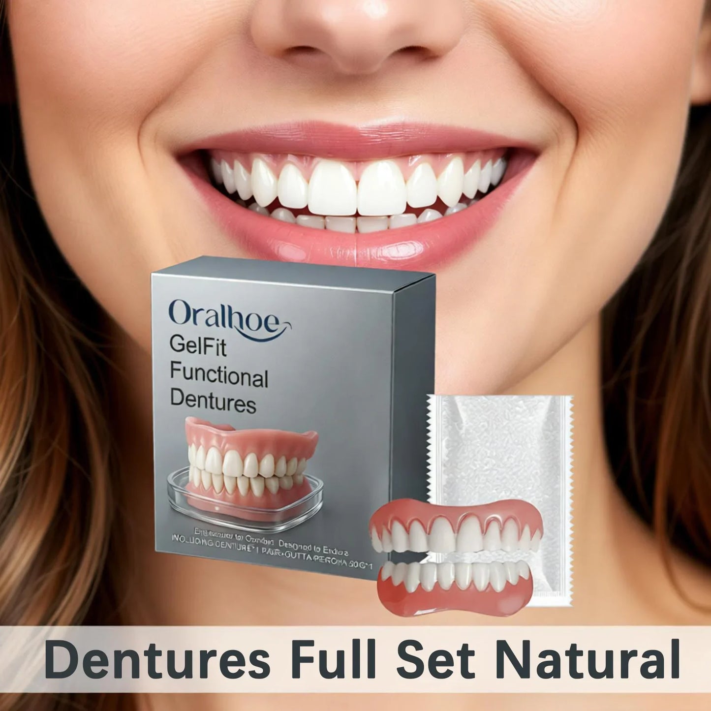 Silicone Dentures  Full Set Soft Safety Easy to Use Perfect Fit Oral Improve Tooth Loss Broken Temporary Denture Kit CK848-LJX