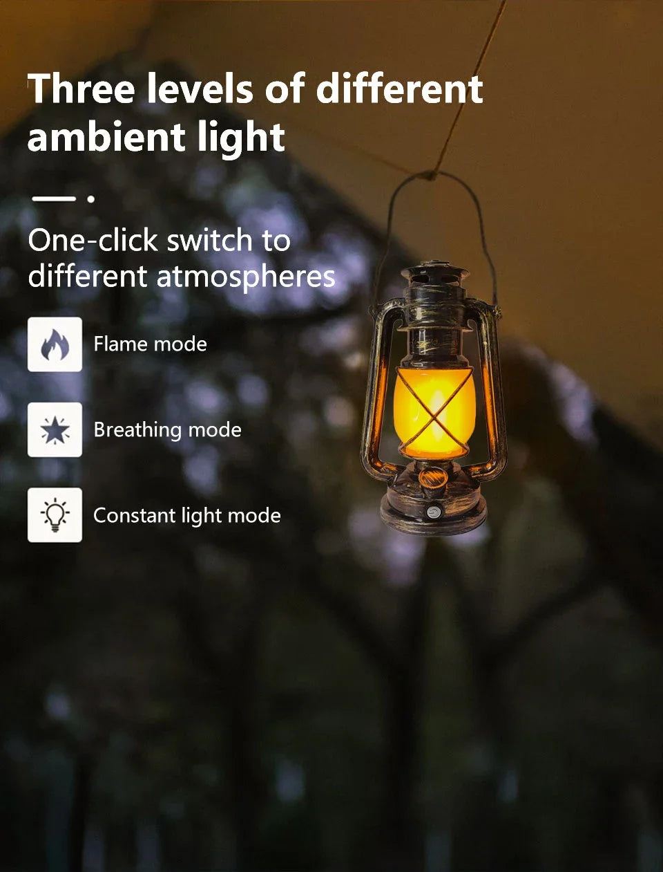 Retro Portable LED Horse Lantern Lamp Rechargeable Hanging Camping Lights 3 Lighting Modes for Desktop Bar Resturant Decoration