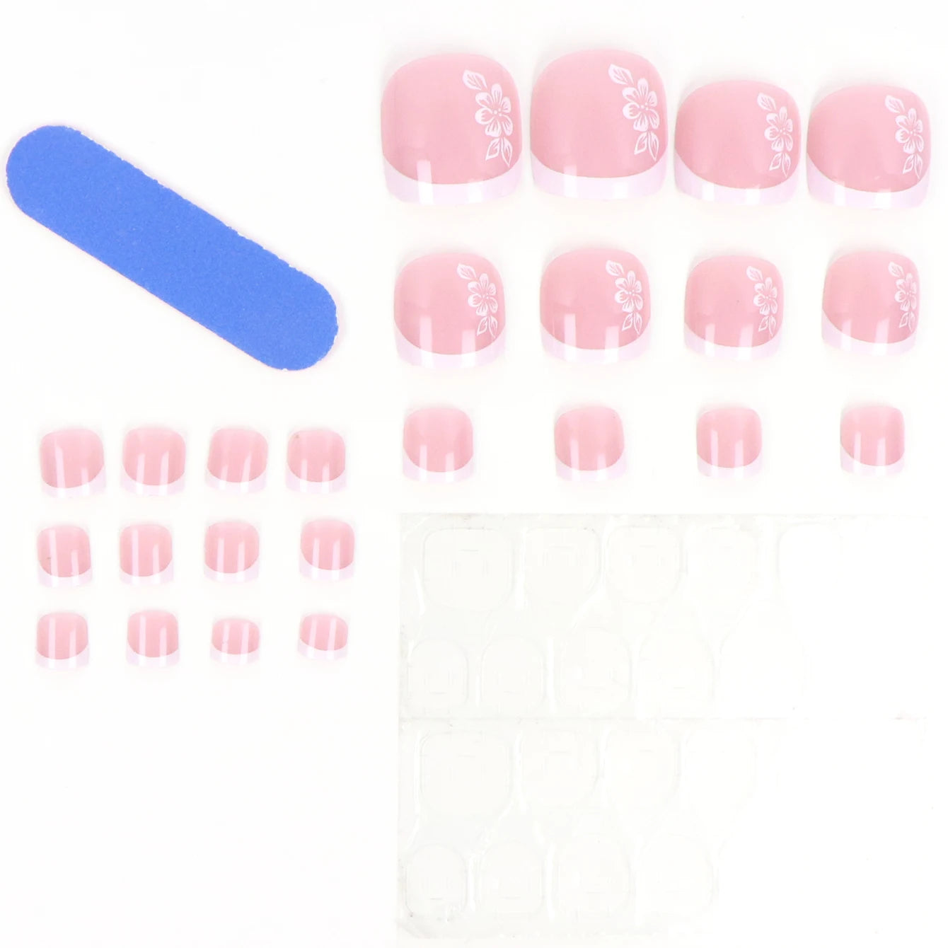 24PCS Pink Fake Toenails With Full Coverage Of Glossy Acrylic Glue, Designed Flower Artificial Ssticks, Suitable For Women's