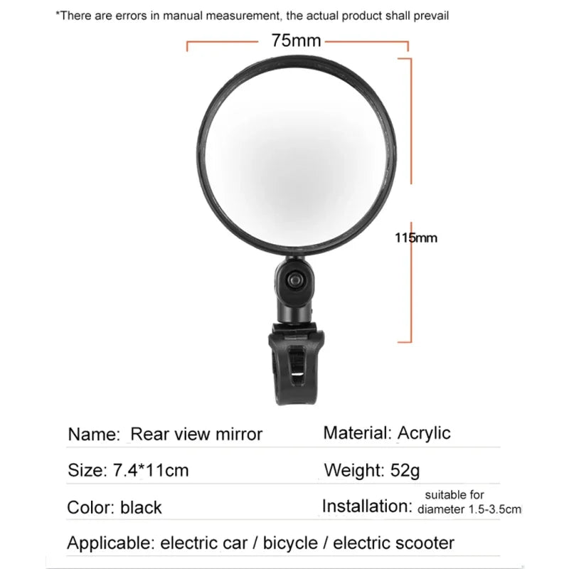 1pc Electric Scooter Rearview Mirror Rear View 360°Rotatable Mini Mirror for Xiaomi M365 M365 Pro Child Bike Scooter Accessories