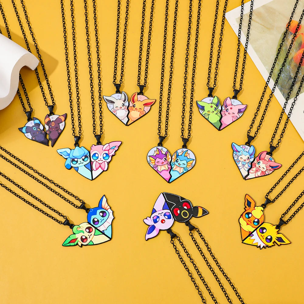 2pcs Eevee Umbreon Espeon Sylveon Jolteon Flareon Necklace Cute Anime Game Charm Jewelry Metal Pendant for Collection