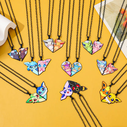 2pcs Eevee Umbreon Espeon Sylveon Jolteon Flareon Necklace Cute Anime Game Charm Jewelry Metal Pendant for Collection