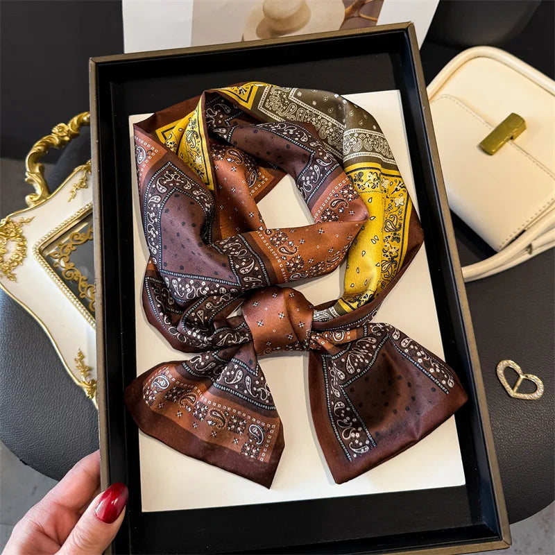 Fashion Skinny Silk Scarf for Women Letter Hair Ribbons Headbands Bandana Female Bag Wrist Wrap Neckerchief Foulard Neck Ties
