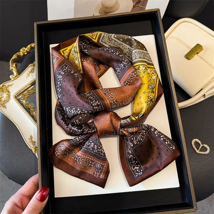 Fashion Skinny Silk Scarf for Women Letter Hair Ribbons Headbands Bandana Female Bag Wrist Wrap Neckerchief Foulard Neck Ties