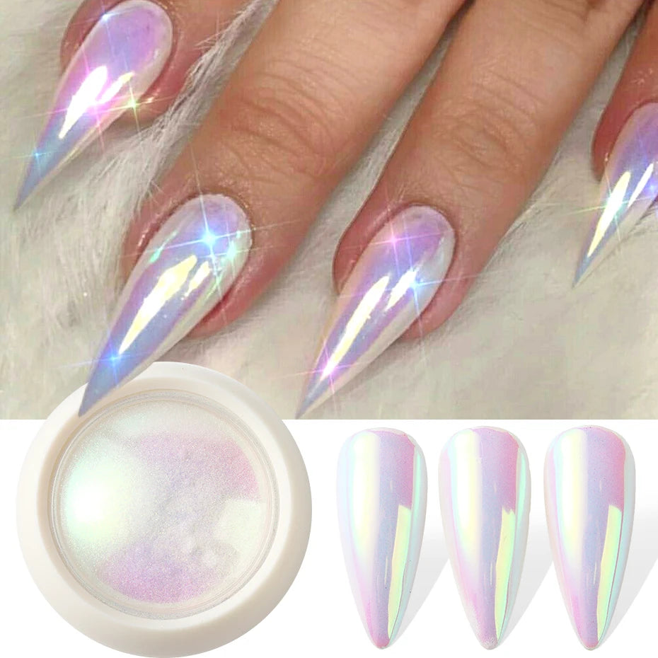 Unicorn Chrome Nail Powder Neon Aurora Mirror Iridescence Nail Pigment Mermaid Pearl Effect Glitter Makeup Nail Art Decorations