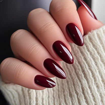 120Pcs Wine Red Almond Press On Nails Full Coverage Fake Nail Tip False Fingertips for Dating/Party Women Manicure Extension Tip