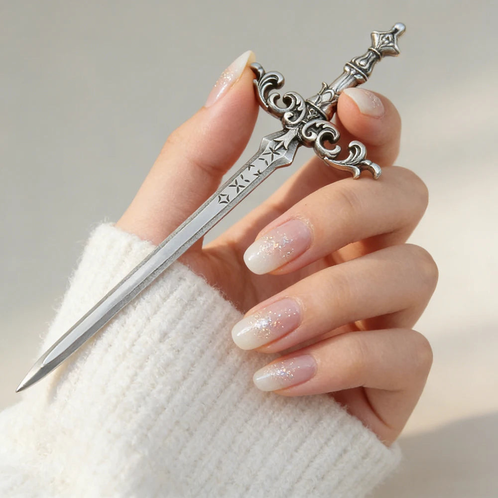 1pc Silver-Tone Sword Hair Stick Ornate Star Medieval Fantasy Design Perfect Cosplay Bold Hairstyles Looks Stylish Accessory