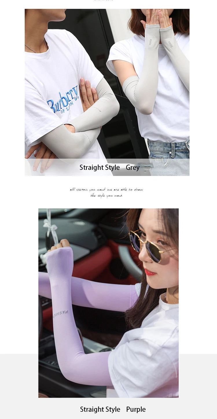 Anti-UV Arm Covers for Men Women Cycling Fingerless Gloves Summer Sport Ice Silk Cool Scarf Silk Elastic Arm Covers Driving