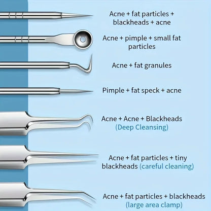 8-Piece Blackhead Remover Kit – Stainless Steel Blemish & Acne Extraction Tools – Professional Pimple Popper Set for All Skin